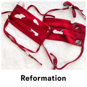 Reformation Floral Face Masks Maroon Tie Strap